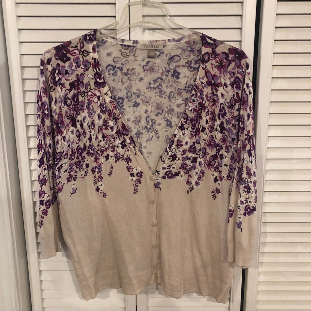 Roz & Ali ombré floral 3/4 sleeve cardigan 2X